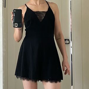 NWT LBD Lush lacy black open back romper, shorts, strappy, sz s